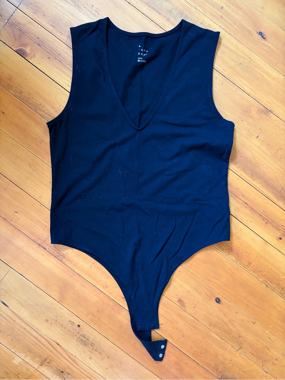 Black V-Neck Snap-Closure Bodysuit
